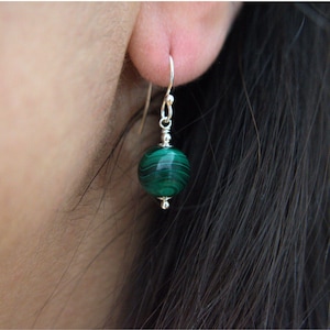 Malachite Drop Earrings: Sterling Silver, Green Gemstone Jewelry