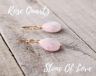 Rose Quartz Dangle Earrings, Blush Pink Teardrop Earrings