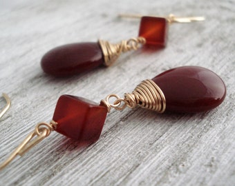 Burnt Orange Agate Earrings, Handmade Gemstone Earrings For Women