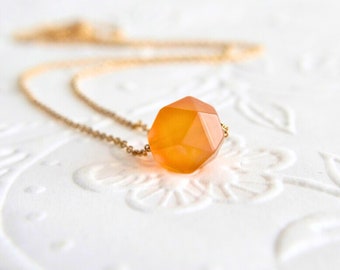 Minimalist Orange Agate Necklace, Simple Gemstone Bead Jewelry