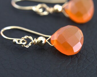 Orange Carnelian Earrings, Autumn Jewelry For Women, Crystal Tear Drop Earrings