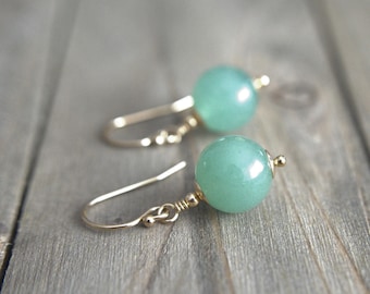 Green Aventurine Earrings, Minimalist Gemstone Earrings, Gifts For Her