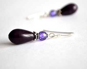 Purple Jade Earrings, Amethyst Teardrop Earrings, Gifts For Her, Mauve Jewelry, Gemstone Earrings For Women