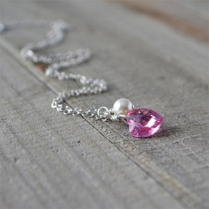 Pink Swarovski Crystal Heart Necklace With Pearl, October Birthday Gifts For Her