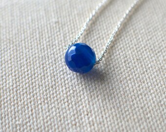 Blue Agate Bead Necklace: Sterling Silver or Gold-Filled Minimalist Jewelry