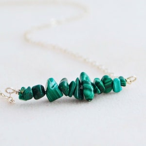 Malachite Beaded Bar Necklace, Genuine Malachite Jewelry, Raw Green Crystal Necklace