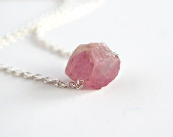 Raw Pink Tourmaline Necklace, October Birthstone Jewelry, Wedding Anniversary & Birthday Gifts for Her