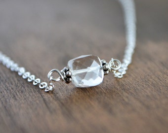 Crystal Quartz Cube Necklace, Minimalist April Birthstone Jewelry, Birthday Gifts For Her, Clear Quartz Necklace, Mother's Day Gift