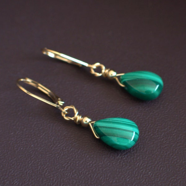 Malachite Earrings, Emerald Green Lever Back Earrings, Real Malachite Jewelry
