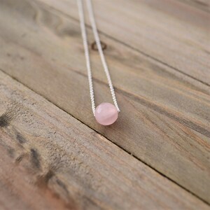Dainty Rose Quartz Single Bead Necklace, Minimalist Gemstone Jewelry, Pink Pendant Necklace, Gifts For Her image 2
