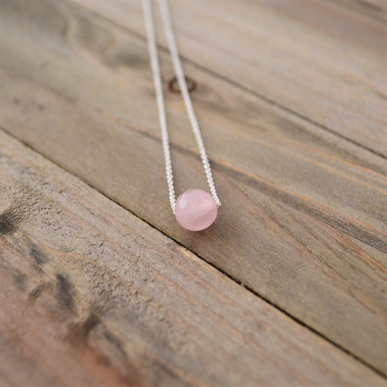 Dainty Rose Quartz Single Bead Necklace, Minimalist Gemstone Jewelry, Pink Pendant Necklace, Gifts For Her image 2