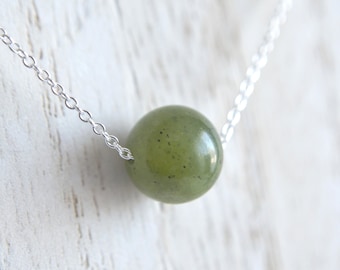 Green Jade Floating Bead Necklace: 12th Wedding Anniversary Jewelry, Gold-Filled or Sterling Silver