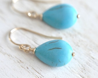 Teardrop Turquoise Earrings, December Birthstone Jewelry, Birthday Gifts For Her, 11th Wedding Anniversary gift For Wife