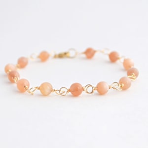 Peach Moonstone Bracelet For Women, June Birthstone Jewelry, June Birthday Gifts for Her