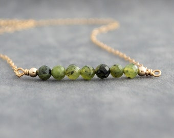 Moss Green Jade Bar Necklace, 12th Wedding Anniversary Gift for Wife