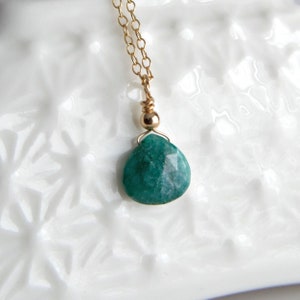 Emerald Drop Necklace, May Birthstone Jewelry, 20th & 35th Wedding Anniversary Gift For Wife