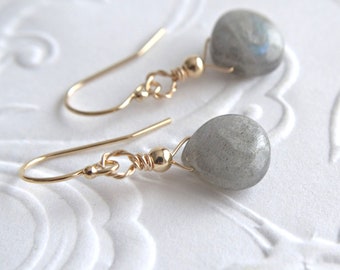 Dainty Labradorite Dangle Earrings, Handmade Blue Gray Gemstone Jewelry, Mother's Day Gift