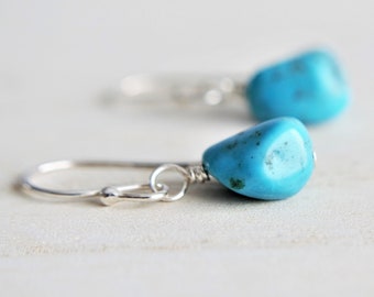 Minimalist Raw Turquoise Earrings, December Birthstone Jewelry, 11th Wedding Anniversary gift For Wife