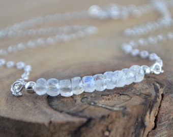Rainbow Moonstone Bar Necklace: June Birthstone Jewelry, Gold-Filled or Sterling Silver