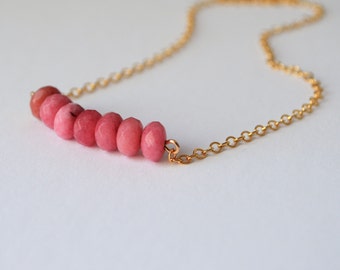 Pink Agate Bar Necklace, Beaded Gemstone Jewelry, Gem Bar, Bead Bar Layering Necklace, Mothers Day Gifts, Gifts For Her