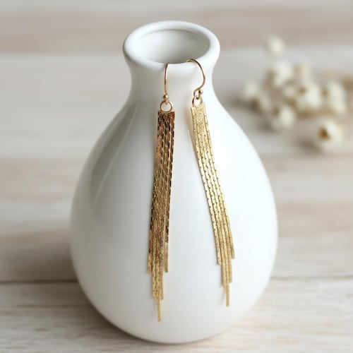 Long Gold Tassel Earrings, Dainty Fringe Dangle Earrings, Elegant Liquid Gold Chain Drops, Wedding Jewelry - Etsy Long Gold Tassel Earrings, Dainty Fringe Dangle Earrings, Elegant Liquid Gold Chain Drops, Wedding Jewelry - Etsy