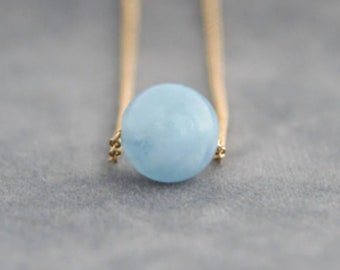 March Birthday Gift For Her, Aquamarine Bead Necklace, 19th Wedding Anniversary Gift For Wife