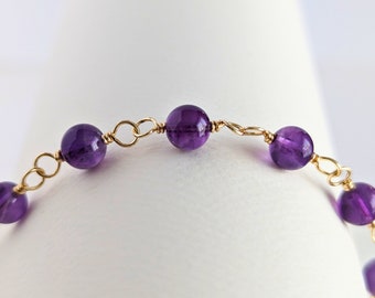 Amethyst Bracelet, Purple Wire-wrapped Bead Bracelet For Women, Birthstone Jewelry, 6Th Wedding Anniversary Gift For Wife