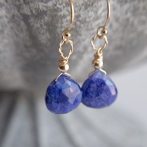 Blue Sapphire Teardrop Earrings, September Birthstone Jewelry, 5Th Wedding Anniversary Gift For Wife
