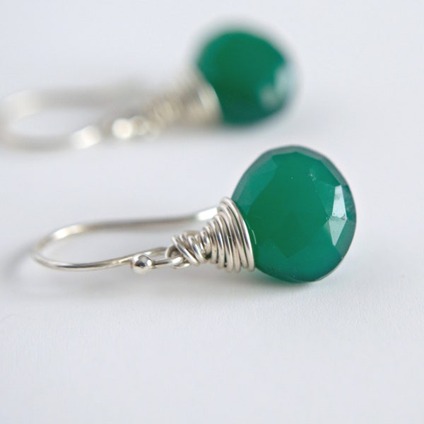 Emerald Green Onyx Earrings, May Birthstone Jewelry