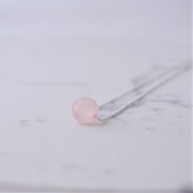 Dainty Rose Quartz Single Bead Necklace, Minimalist Gemstone Jewelry, Pink Pendant Necklace, Gifts For Her image 5