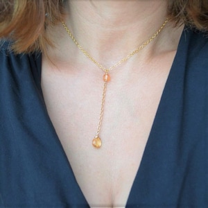 Citrine Y Necklace, November Birthstone Jewelry, 13th Wedding Anniversary gift For Wife