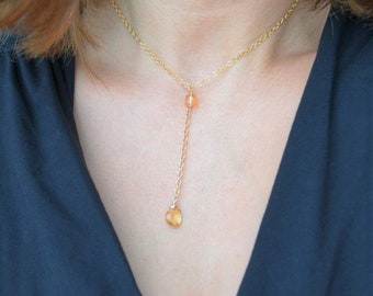 Citrine Y Necklace, November Birthstone Jewelry, 13th Wedding Anniversary gift For Wife