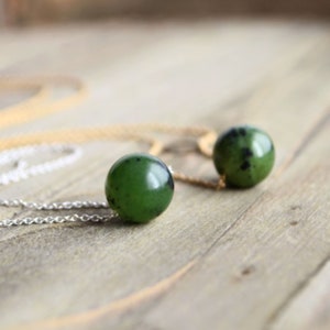 Green Jade Necklace, Floating Bead Necklace, 12th Wedding Anniversary Gift for Wife