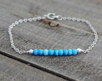 Turquoise Bar Bracelet, December Birthstone Gifts For Her, 11th Wedding Anniversary Gift For Wife