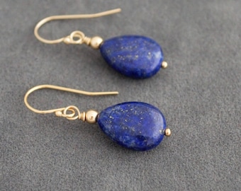 Lapis Lazuli Earrings, Blue Gemstone Drop Earrings, September Birthday Gifts For Her, 9th Wedding Anniversary Gift, Gold or Silver