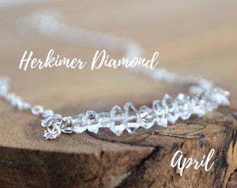 Herkimer Diamond Bar Necklace, April Birthstone Jewelry Gifts For Her, Bridesmaids Necklaces