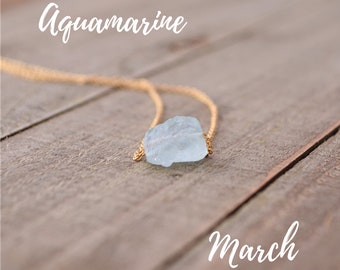 Raw Aquamarine Necklace, March Birthstone Necklace, 19th Wedding Anniversary Gift For Wife