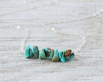 Raw Turquoise Bar Necklace, December Birthstone Necklace, Birthday Gifts For Her, 11th Wedding Anniversary gift For Wife