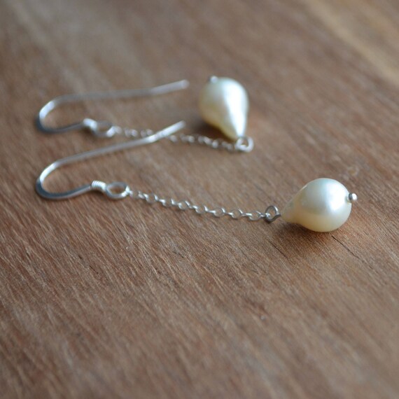 Aquarius Bridal Wedding Pearl Drop Dangle CZ Earrings