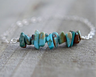 Raw Turquoise Bar Bracelet, December Birthstone Jewelry, 11th Wedding Anniversary Gift For Wife