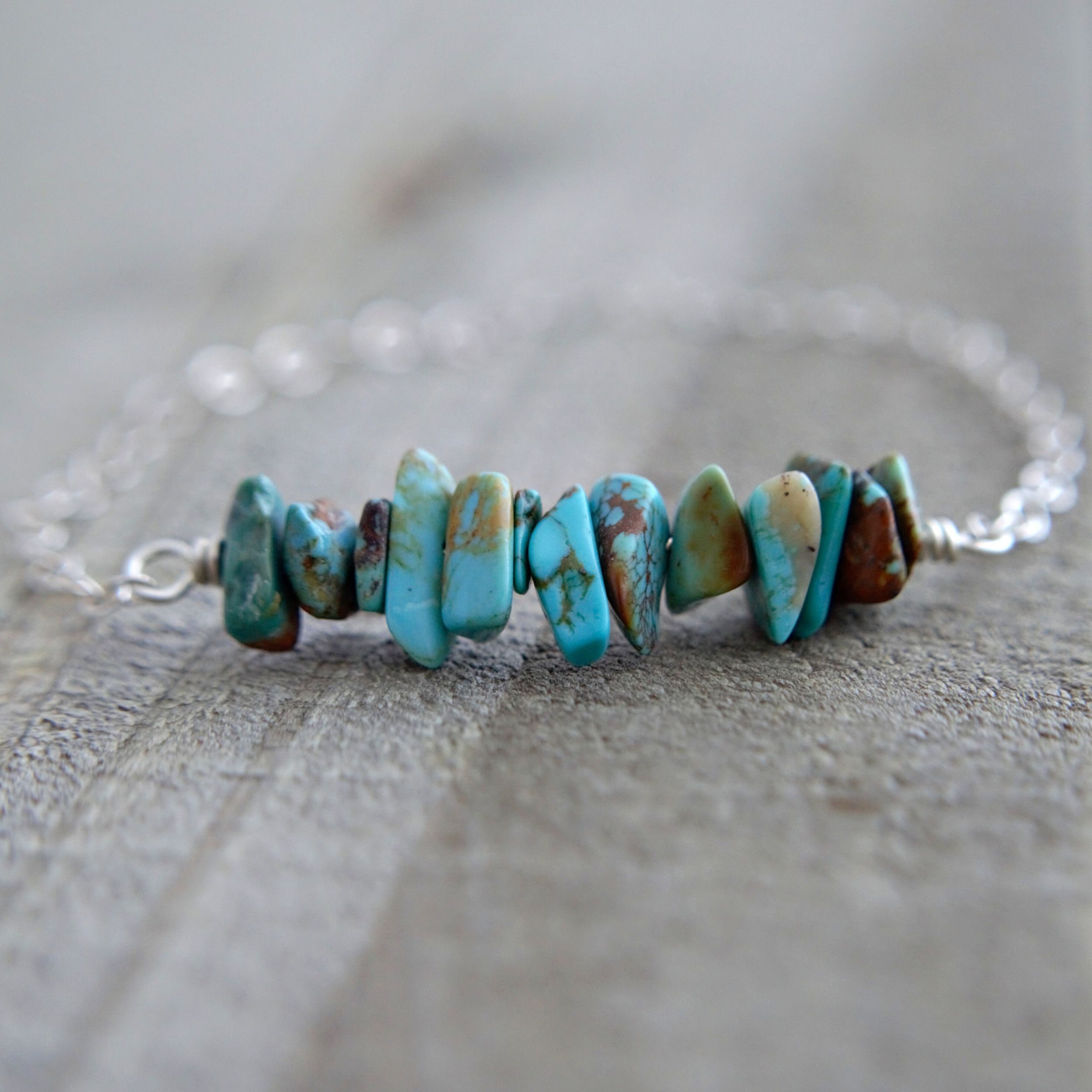 Raw Turquoise Bar Bracelet: Sterling Silver Gemstone Chip Jewelry