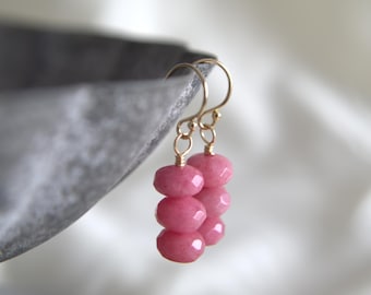 Pink Agate Earrings, Simple Everyday Crystal Earrings, Mother&#39;s Day Gift, Minimal Gemstone Jewelry, Gifts For Her