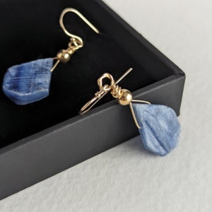 Raw Kyanite Earrings, Blue Teardrop Stone Earrings, Raw Crystal Earrings