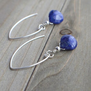 Sapphire Threader Earrings, September Birthstone Jewelry, 5Th Wedding Anniversary Gift For Wife, Blue Gemstone Jewelry Gift For Her