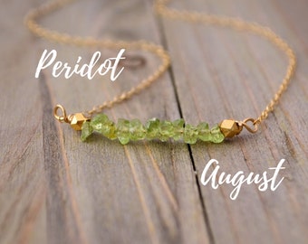 Raw Green Peridot Necklace, August Birthstone Jewelry, Chartreuse Jewelry