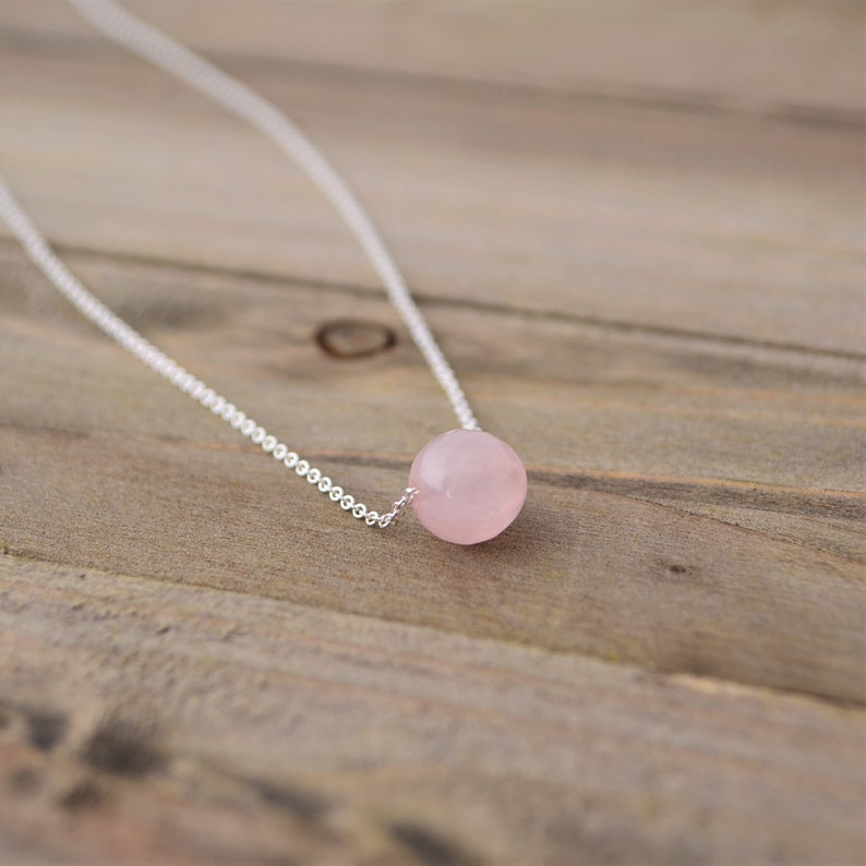 Dainty Rose Quartz Single Bead Necklace, Minimalist Gemstone Jewelry, Pink Pendant Necklace, Gifts For Her image 4
