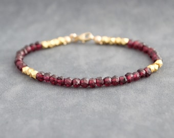 Garnet Beaded Bracelet: January Birthstone, 2nd  Wedding Anniversary