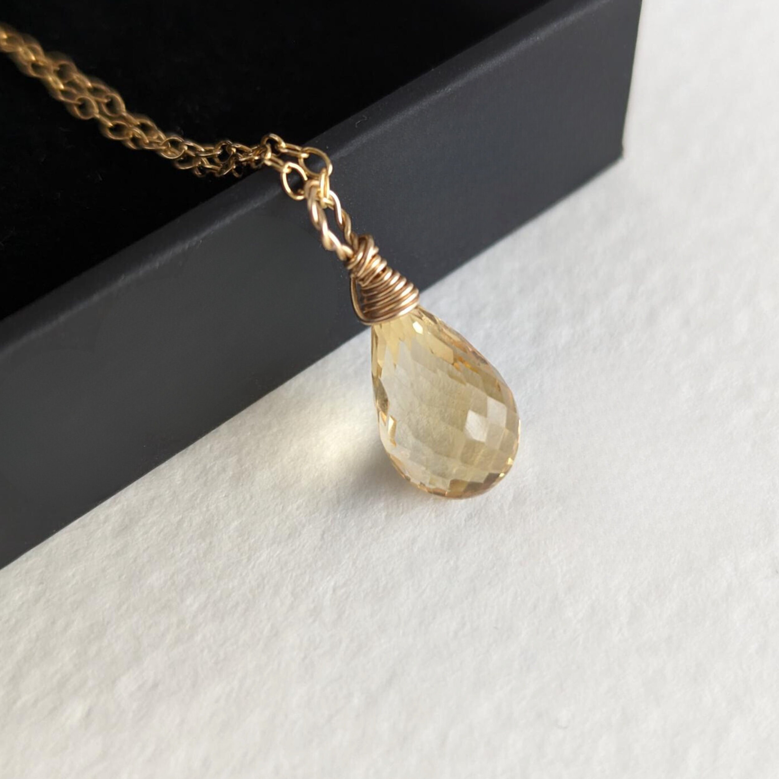 Citrine Teardrop Necklace: November Birthstone Jewelry, Gold-Filled or Sterling Silver
