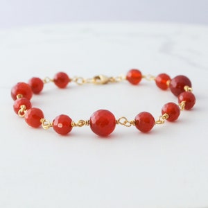 Carnelian Beads Bracelet, Burnt Orange Gemstone Jewelry