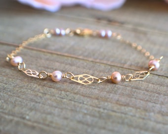 Pink Pearl Bracelet, June Birthstone Jewelry Gift For Her, 3rd & 30th Wedding Anniversary Gifts For Wife